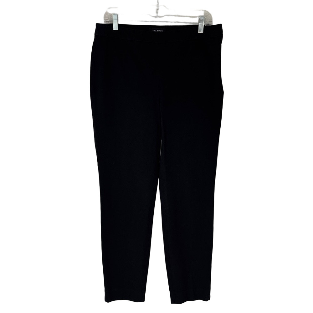 Talbots Chatham Ankle Straight Leg Black Flat Front Side Zipper Size 10